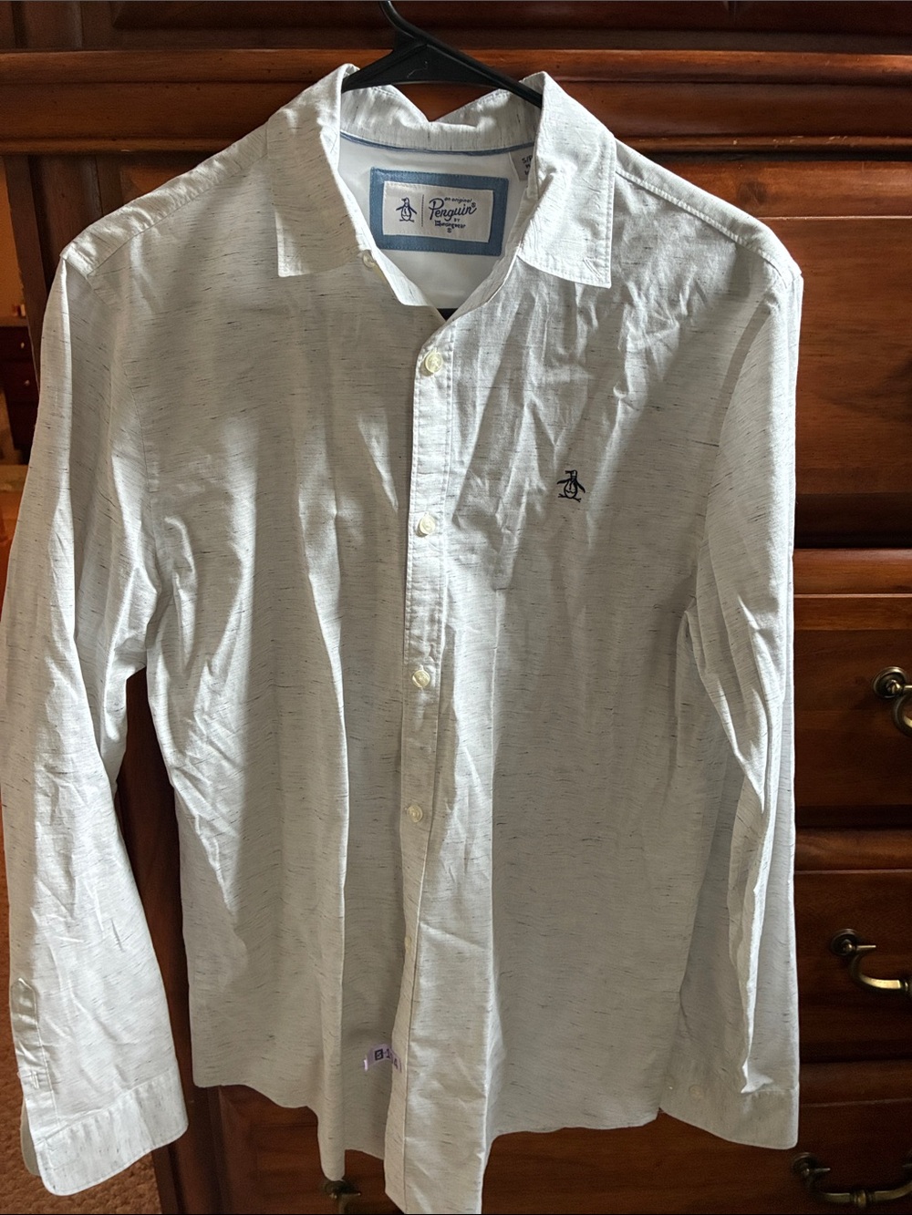 Original Penguin Men's Light Heather White Long-Sleeve Button-Down Shirt